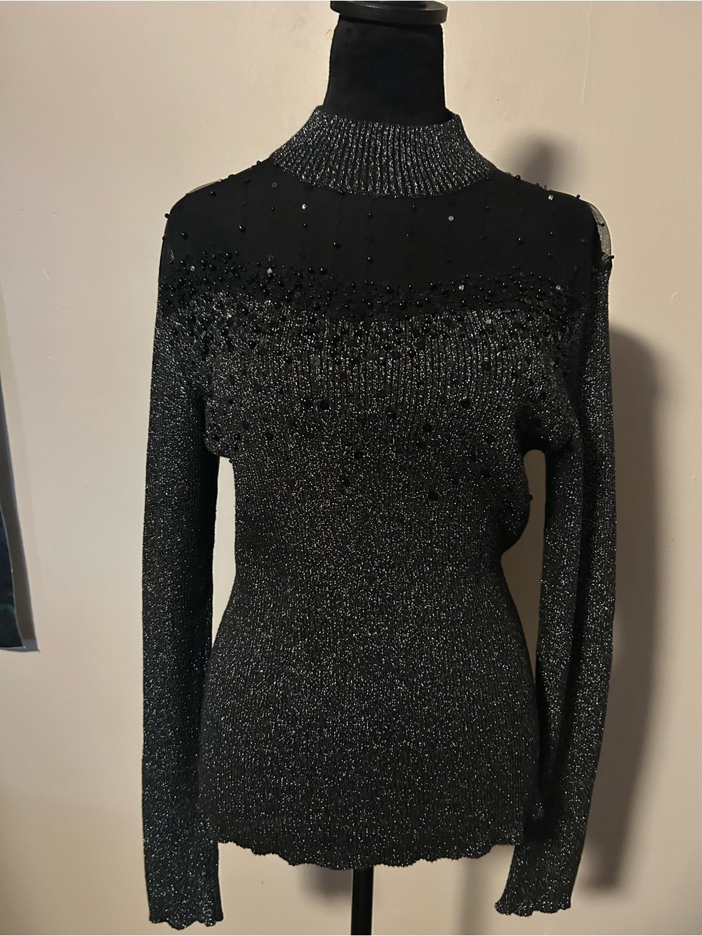 Lauren Michelle Black Sparkle Knit Long Sleeve Dress